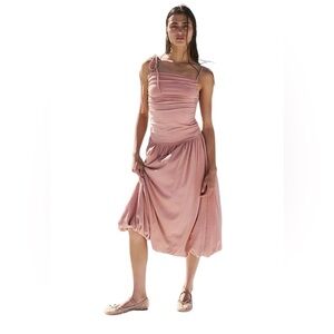 Free People Liza Drop Waist Midi Dress Tuscany Peach Blush Small